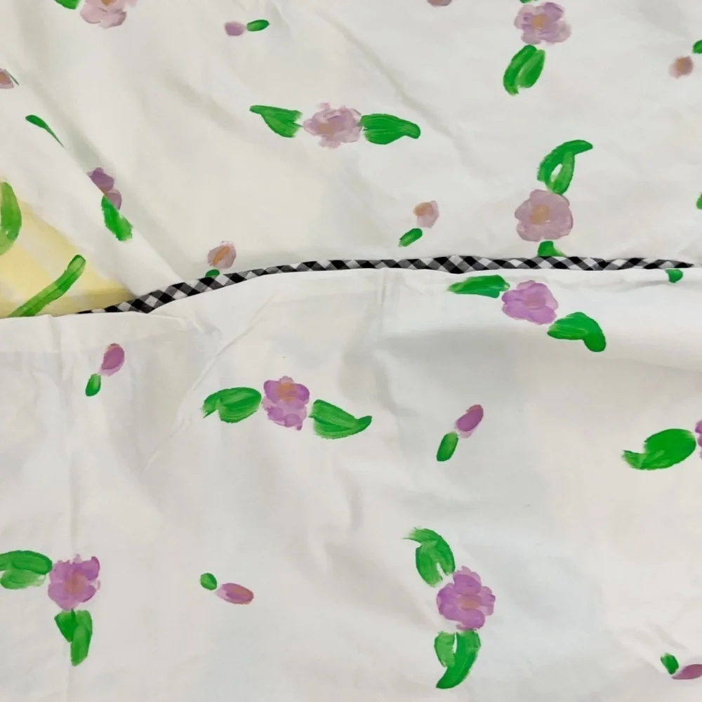 ENCORE FOR SILKSCAPES Hand Painted Duvet Cover Black COURTLY CHECK Floral Queen